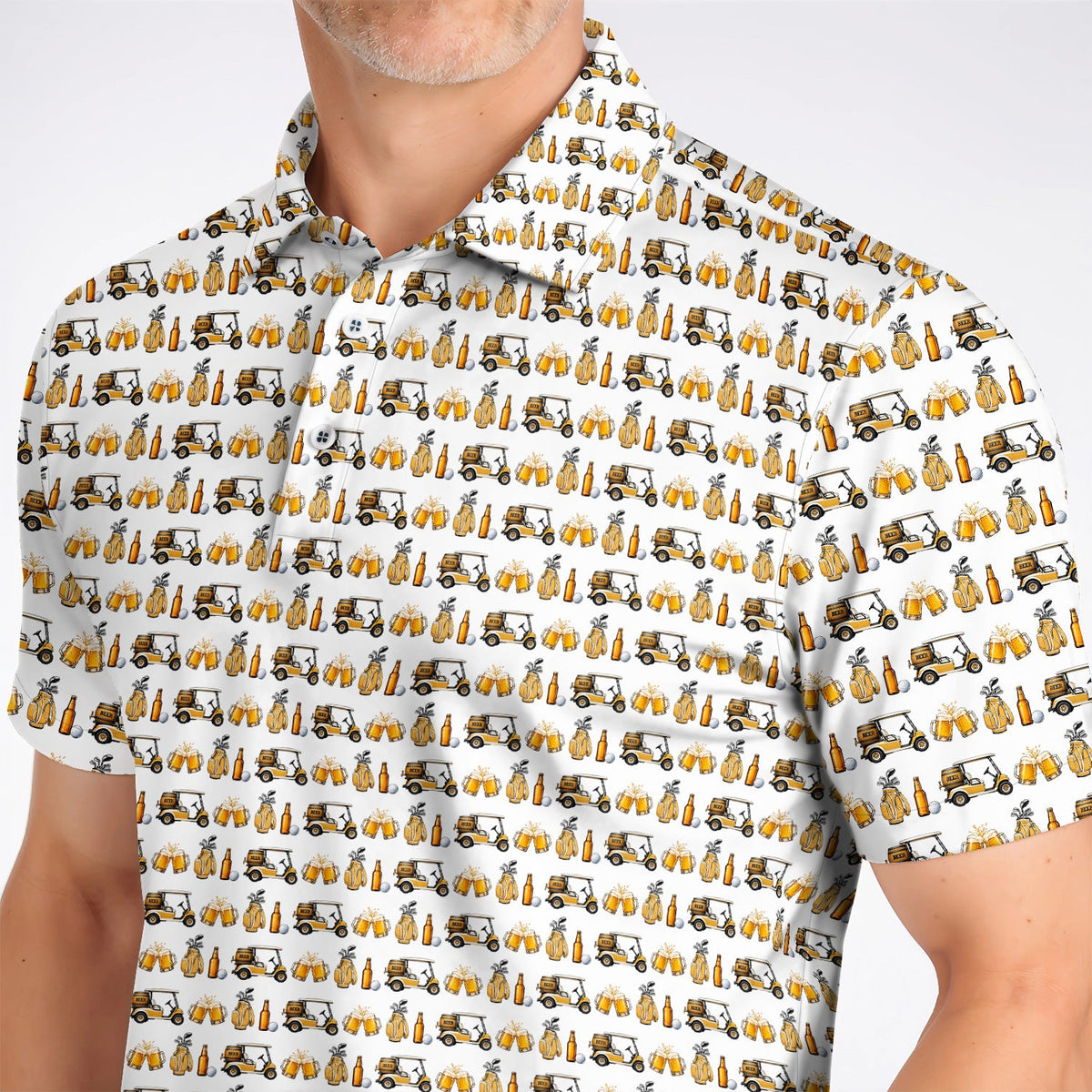Golf & Beer Shirt, Funny Beer Golf Cart Pattern Golf Polos, Beer Golf Gift For Golfers