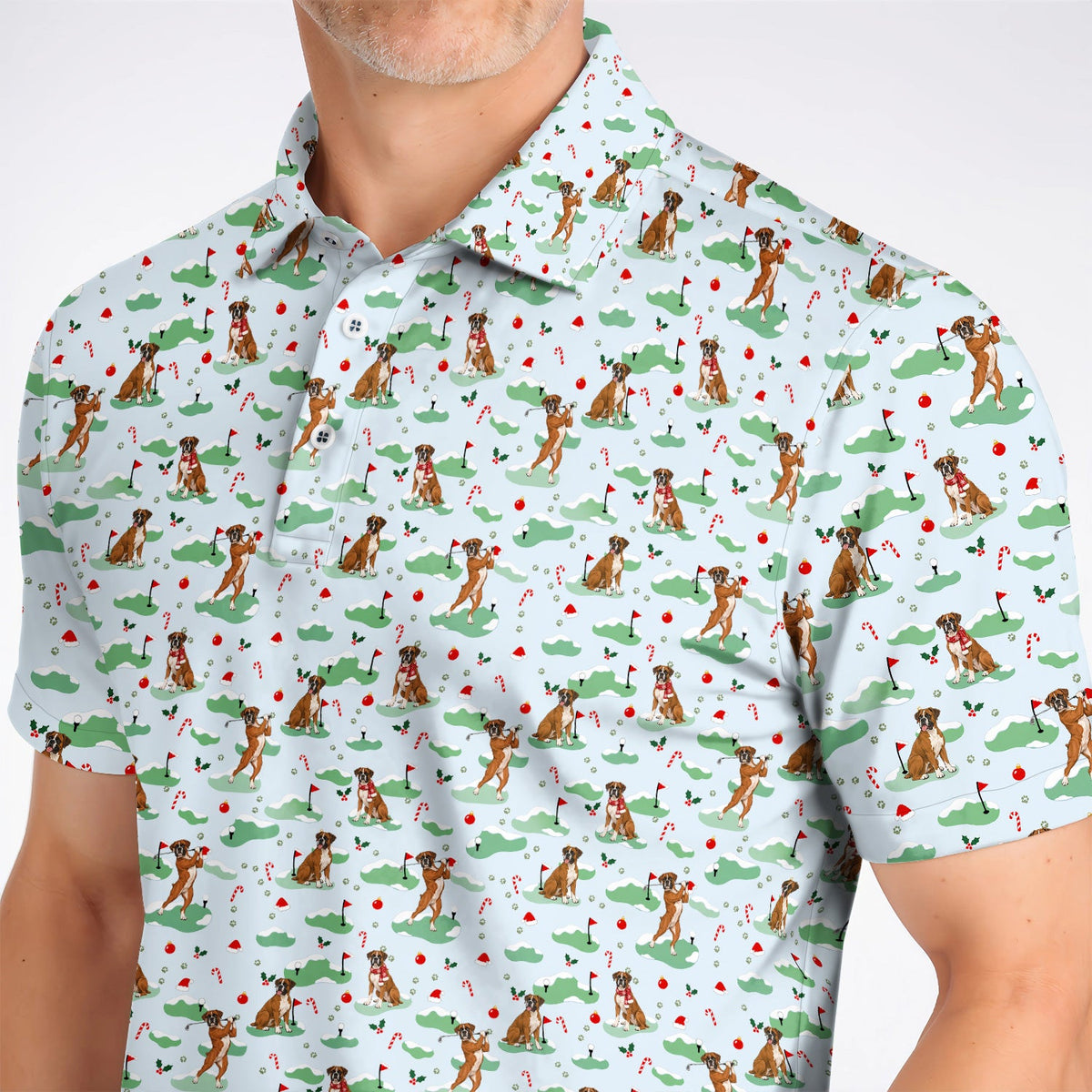 Funny Boxer Christmas Golf Shirt, Xmas Boxer Dog Pattern Golf Polos, Golf Gift For Golfer
