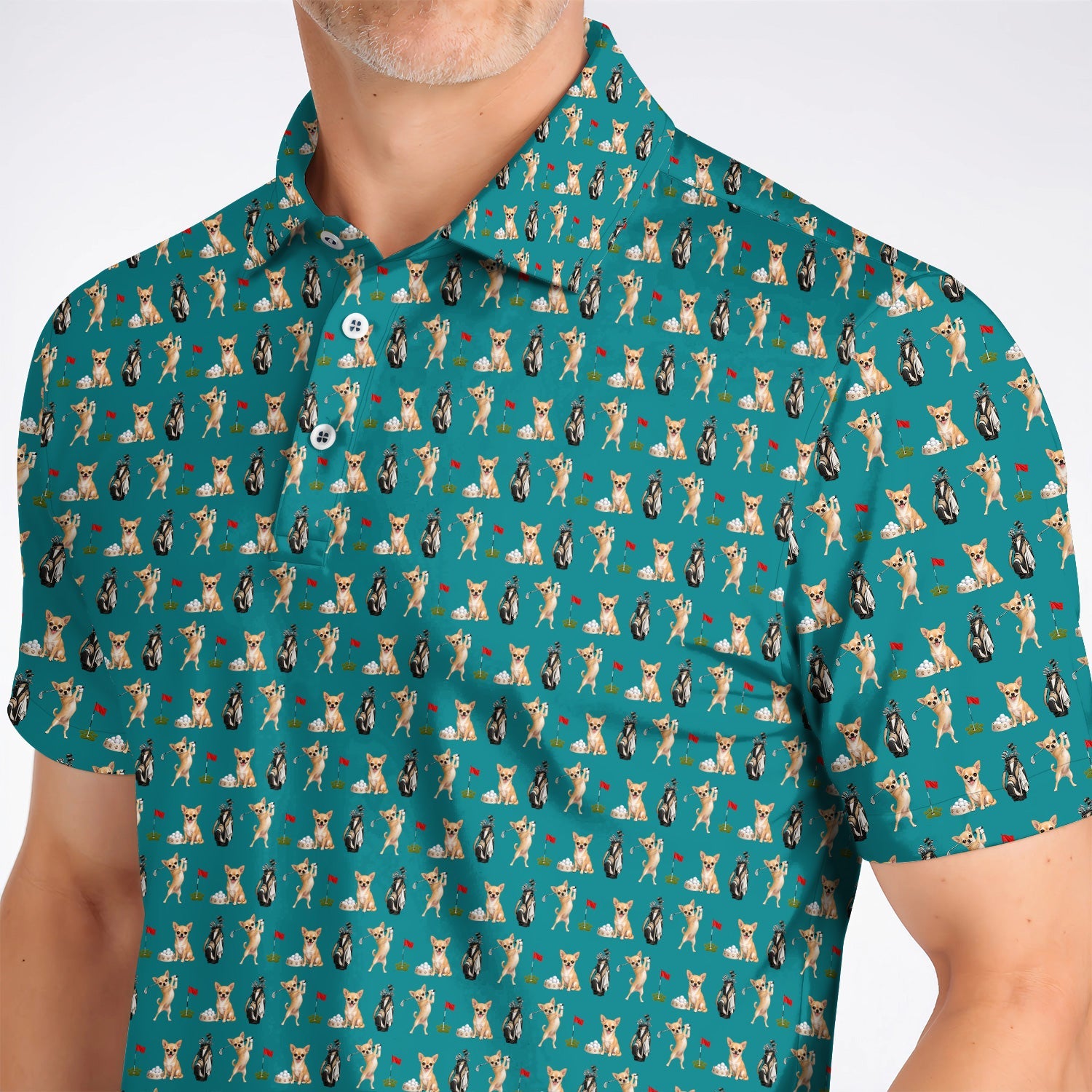 Chihuahua Golf Shirt, Cute Chihuahua Golf Pattern Polos for Dog Lovers, Funny Golf Gift For Golfer