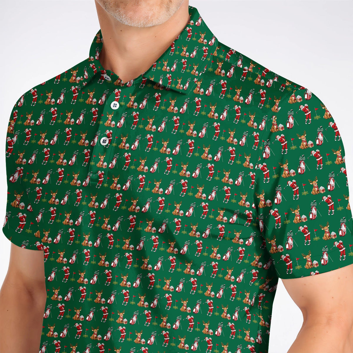 Christmas Golf Pattern Polos, Santa Reindeer Golf Shirt, Xmas Gift For Golfers
