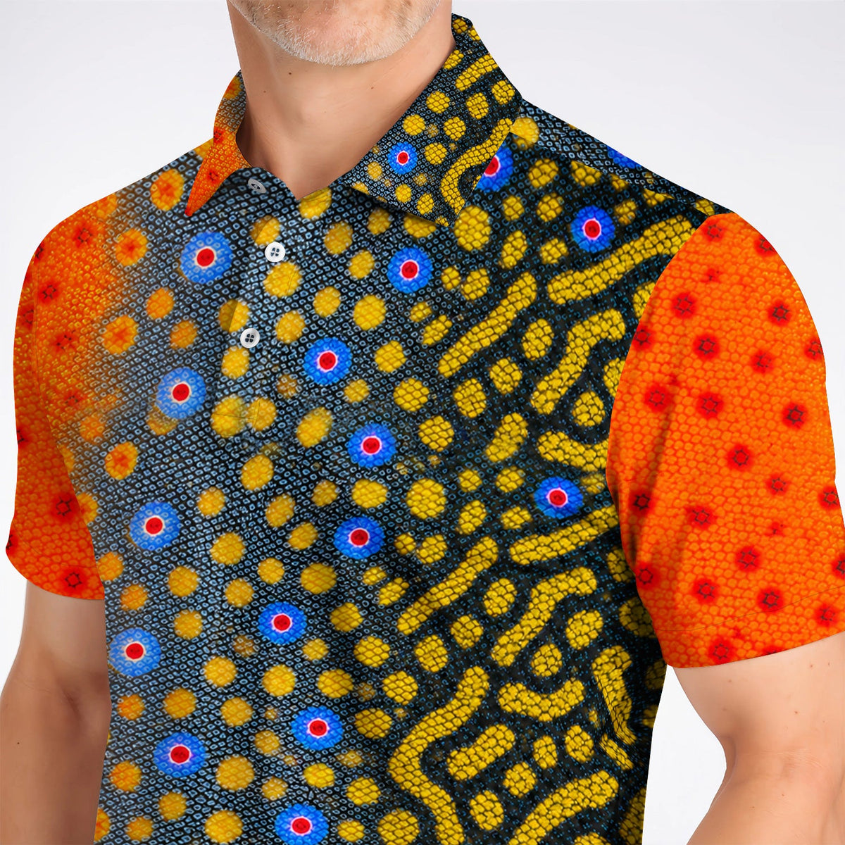 Brook Trout Skin Golf Polos, Vibrant Orange Spotted Fish Scale Pattern Golf Shirt, Crazy Golf Gift For Golfers
