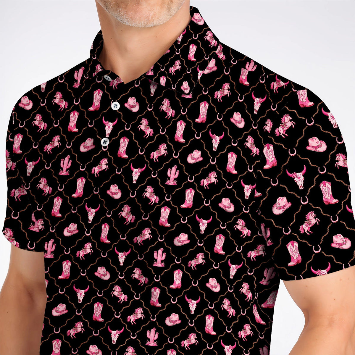 Pink Cowgirl Golf Shirt, Western Rodeo Pattern Golf Polos, Funny Golf Gift For Golfers