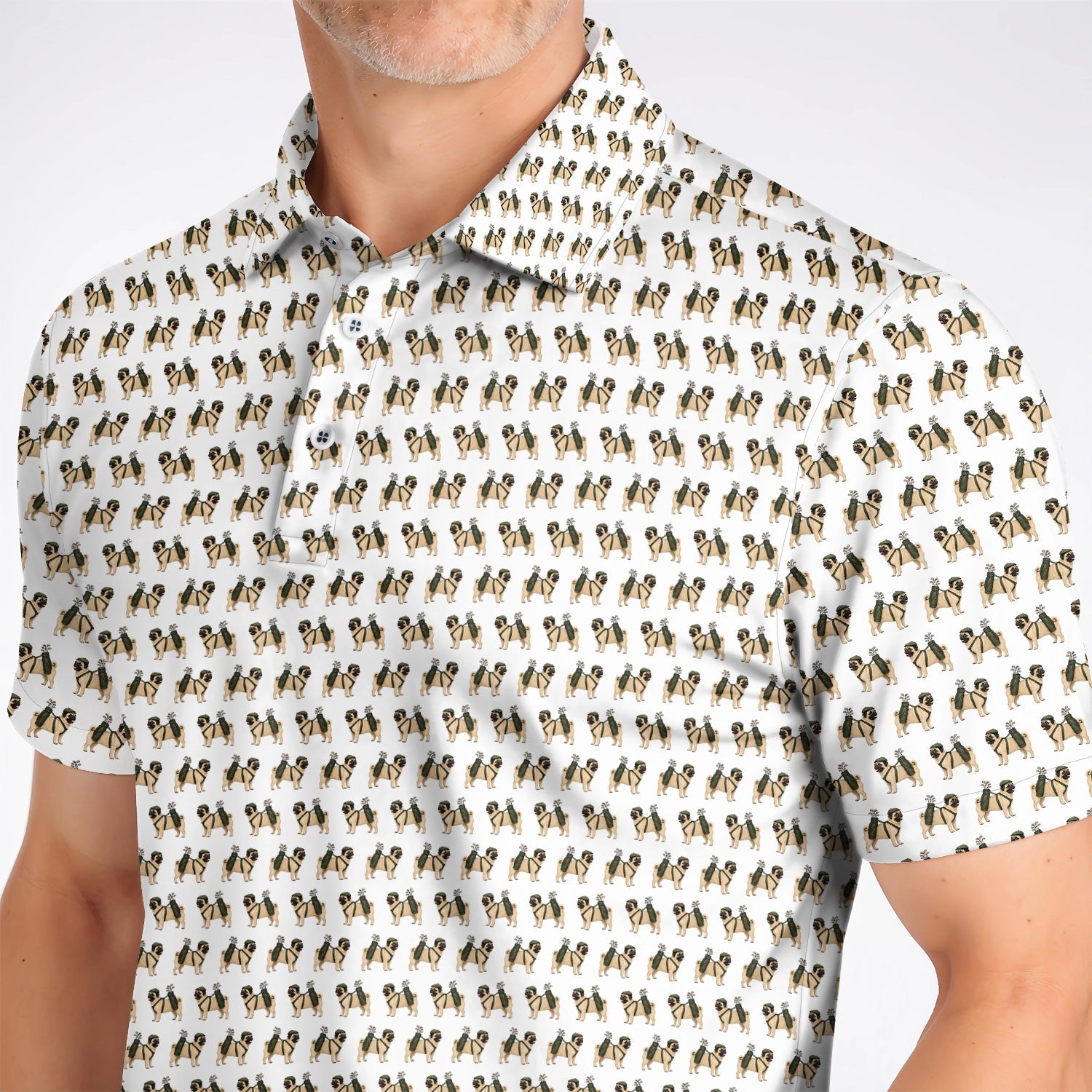 Pug Pattern Golf Polos, Funny Pug Golf Shirt, Dog Lover Golf Gift