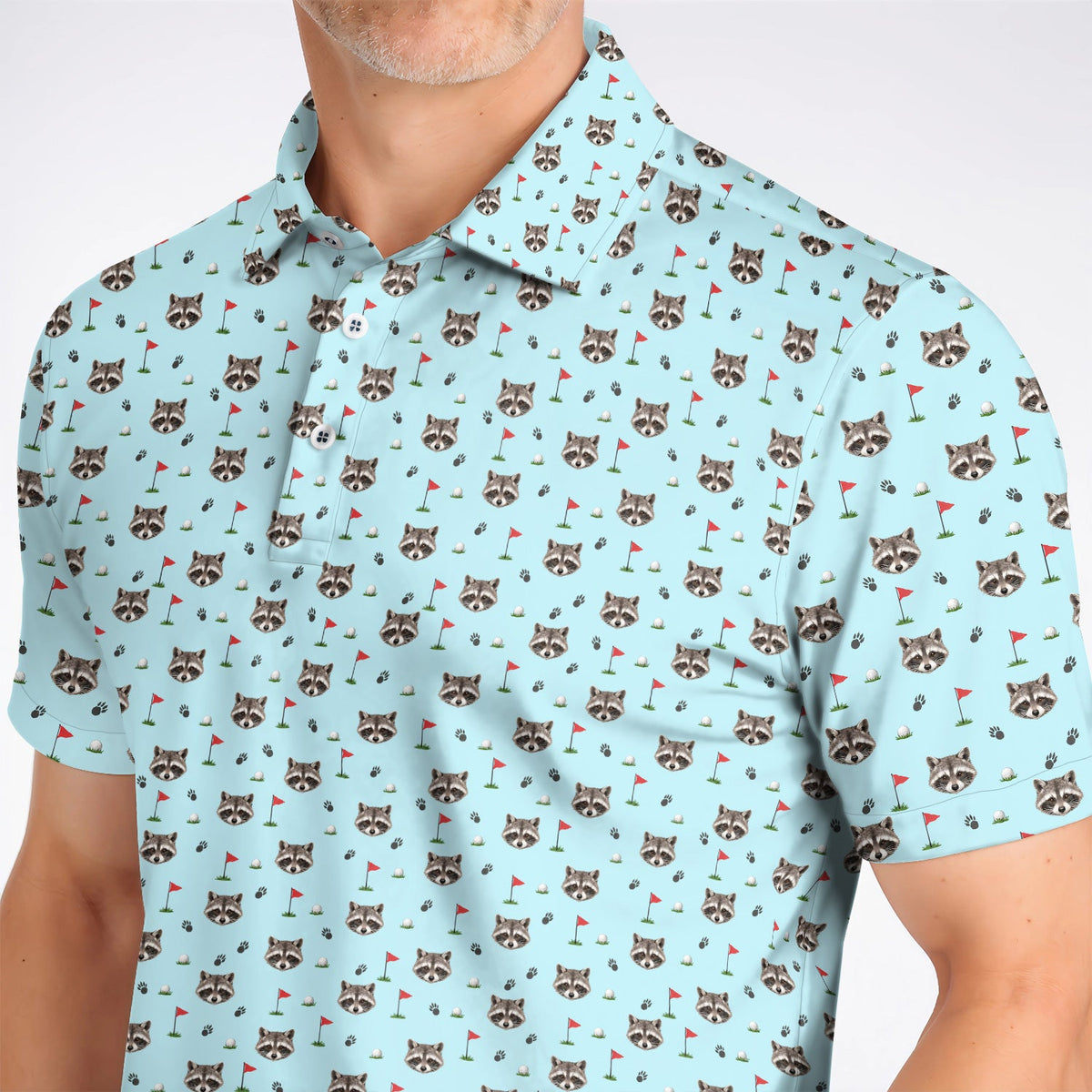 Funny Raccoon Golf Polos, Raccoon Pattern Golf Shirt, Golf Gift For Golfers