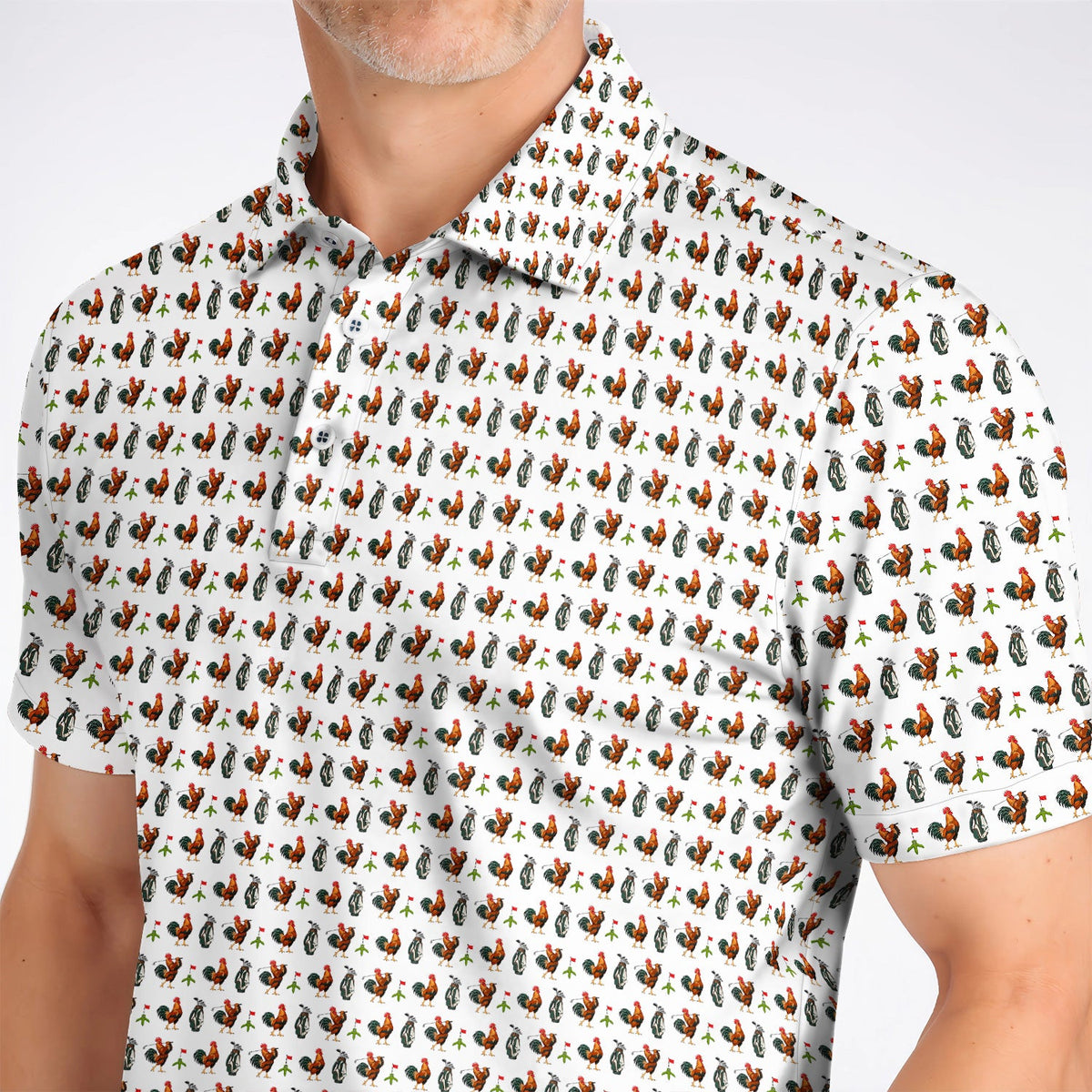 Funny Rooster Golf Polos, Rooster Pattern Golf Shirt For Chicken Lovers, Golf Gift For Golfers