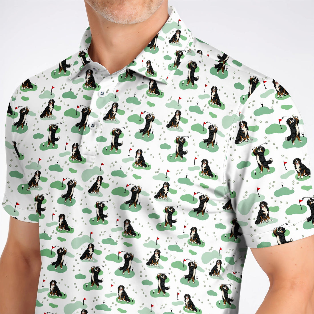 Bernese Mountain Pattern Golf Polos, Bernese Mountain Golf Shirt Fot Golfer, Funny Dog Golf Gift