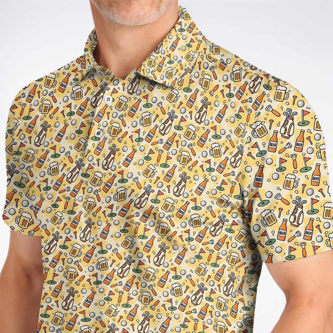 Funny Beer Pattern Golf Shirt, Retro Golf Clubs And Beer Golf Polos, Unique Golfing Gift For Golfers