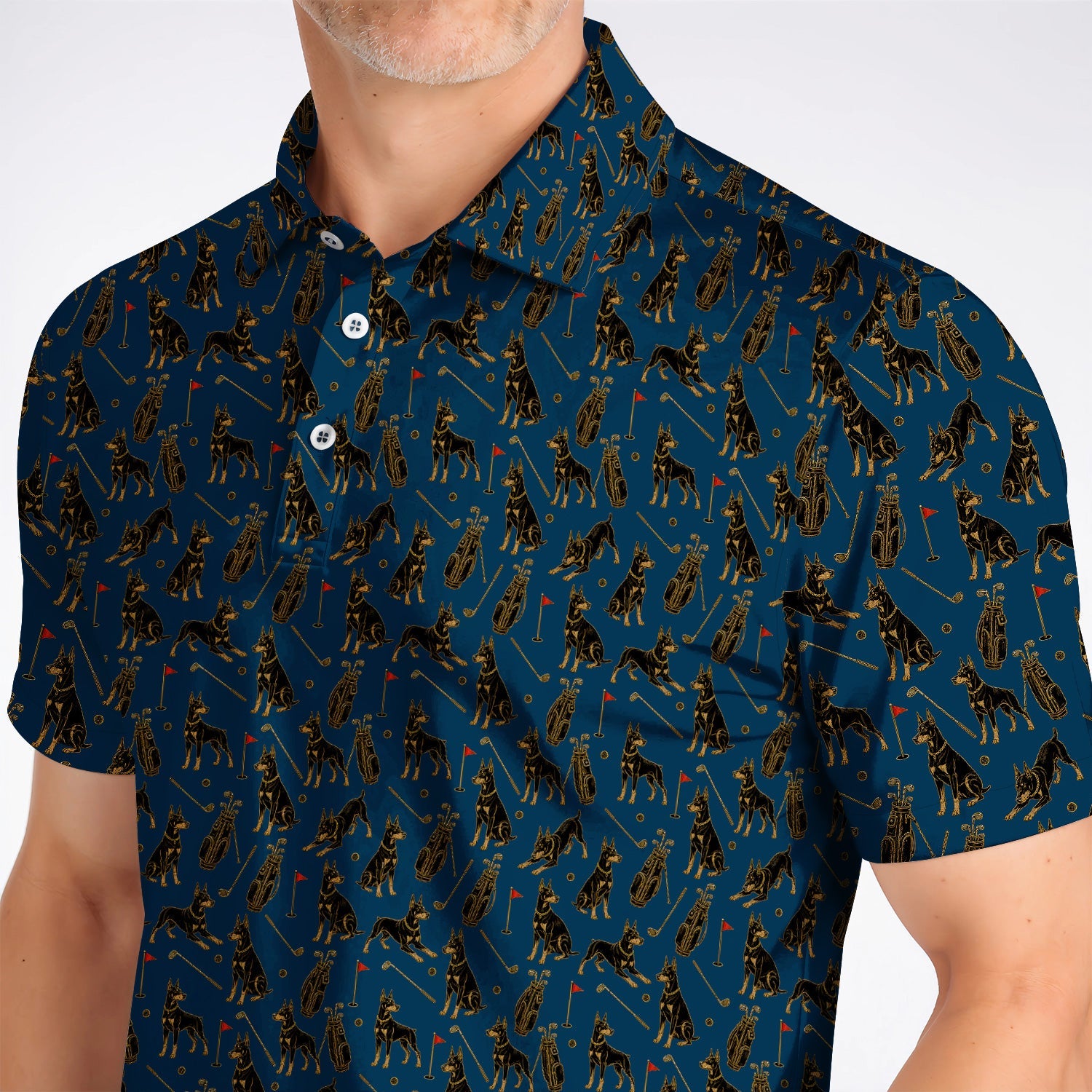 Crazy Doberman Golf Polos, Doberman Pattern Golf Shirt, Golf Gift For Golfer
