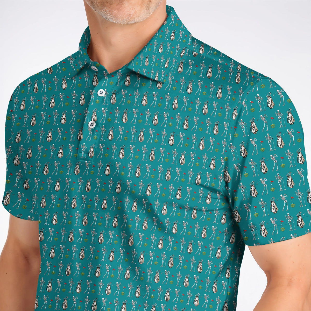 Skeleton Pattern Golf Polos, Funny Skeleton Golf Shirt, Golf Gift For Golfer