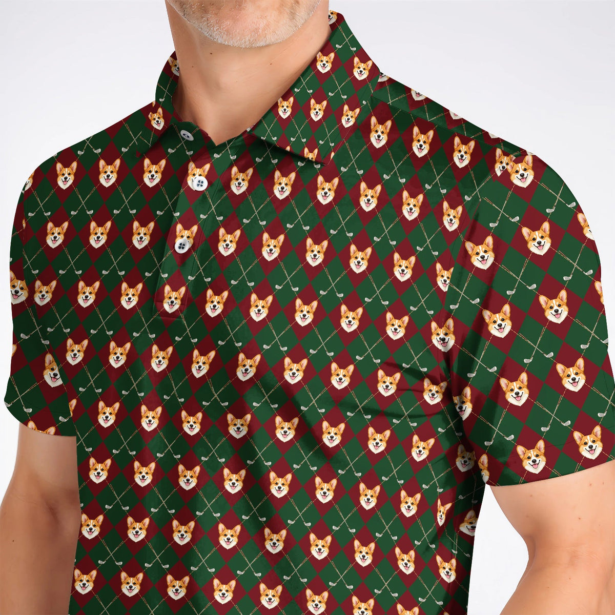 Corgi Christmas Golf Polos, Crazy Corgi Pattern Golf Shirt, Xmas Golf Gift For Golfers