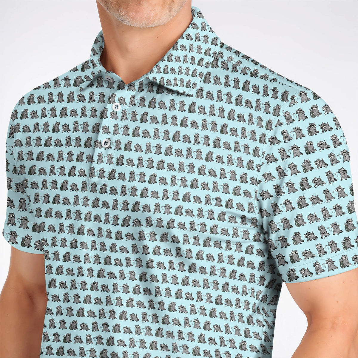 Funny Raccoon Golf Shirt, Cute Raccoon Golf Pattern Polos, Golf Gift for Golf Lovers