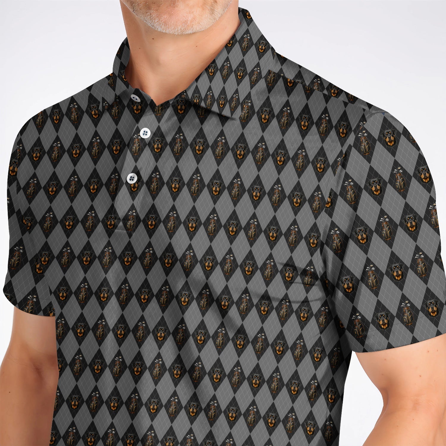 Rottweiler Argyle Pattern Golf Polos, Crazy Rottweiler Golf Shirt, Dog Lover Golf Gift