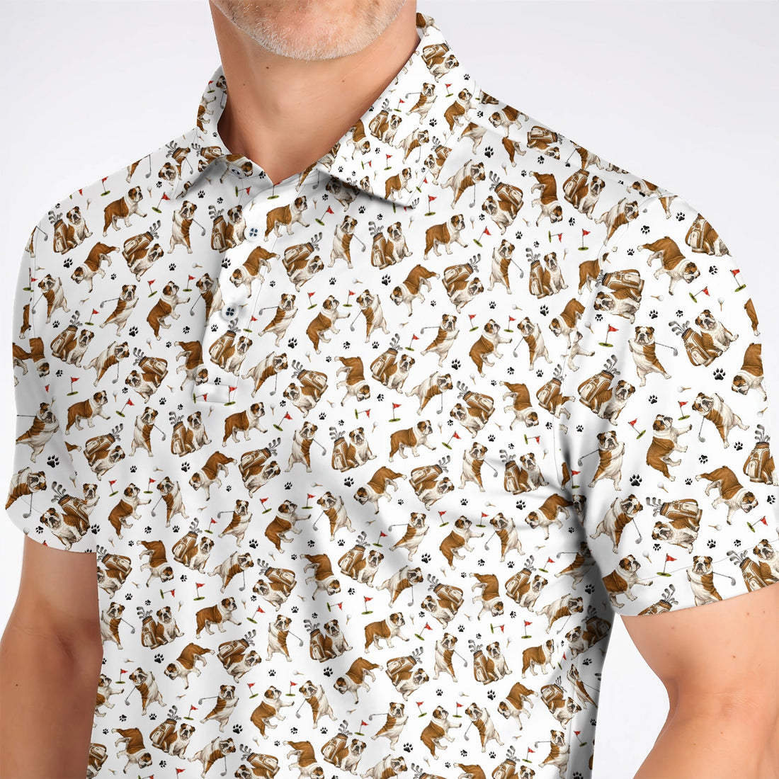 Funny Bulldog Pattern Golf Shirt For Golfer, English Bulldog Golf Polos, Dog Golf Gift