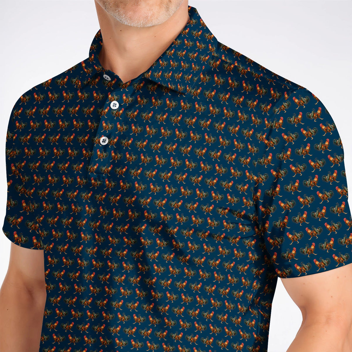 Rooster Pattern Golf Polos, Rooster Golf Shirt For Chicken Lovers, Golf Gift For Golfer