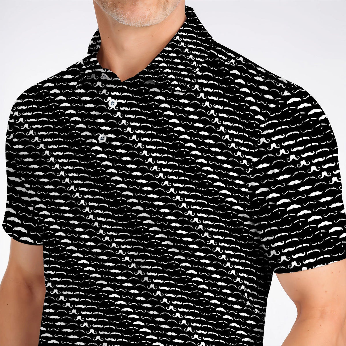 Funny Mustache Golf Polos, Movember Pattern Golf Shirt, Golf Gift for Golfers