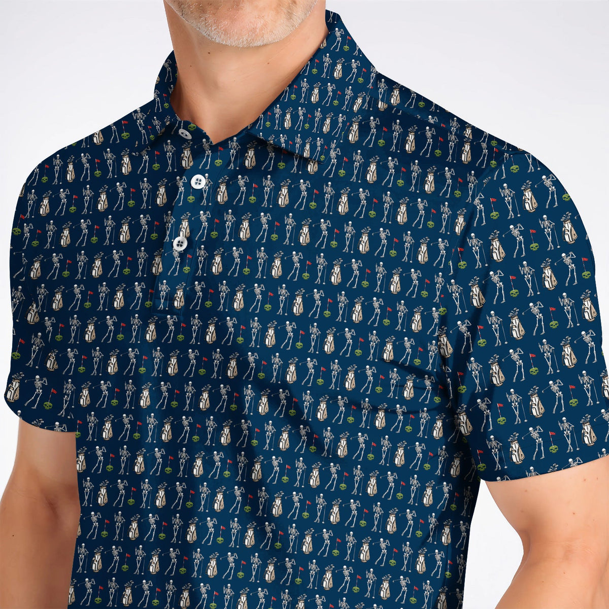 Skeleton Pattern Golf Polos, Funny Skeleton Golf Shirt, Golf Gift For Golfer