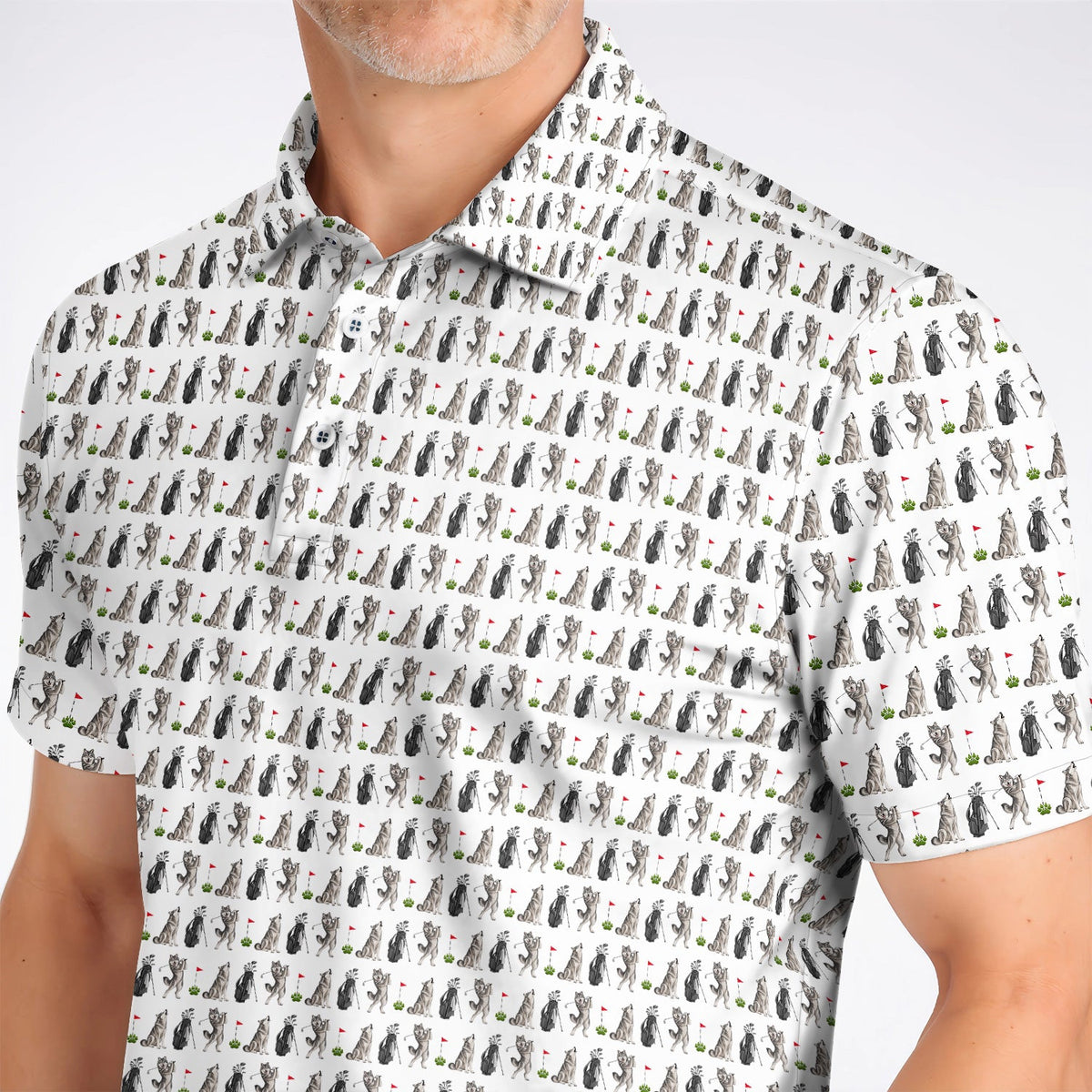 Wolf Golf Polos, Funny Wolf Golf Pattern Shirt, Wildlife Lover Golf Gift for Golfer