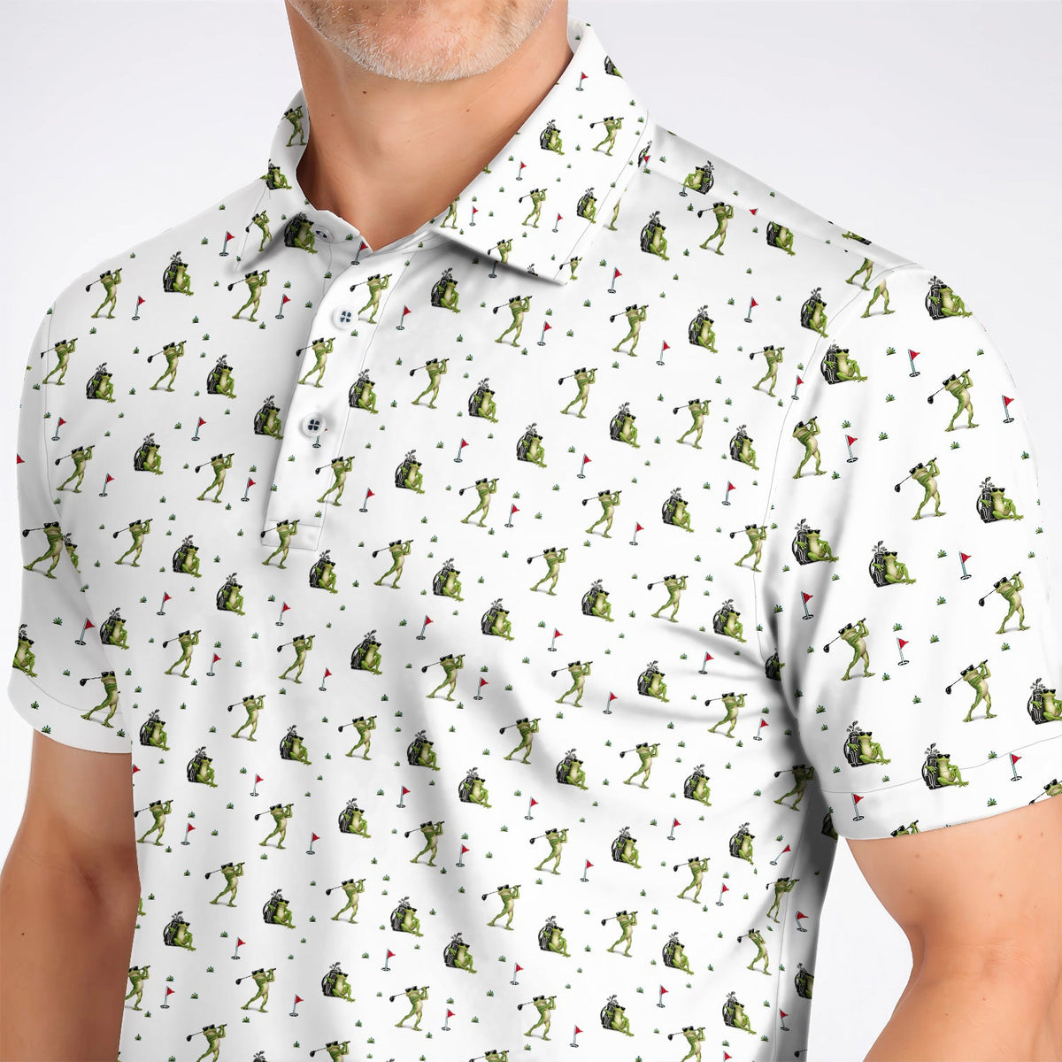 Cool Frog Golf Polos, Frog Golf Pattern Shirt, Funny Golf Gift For Golfer