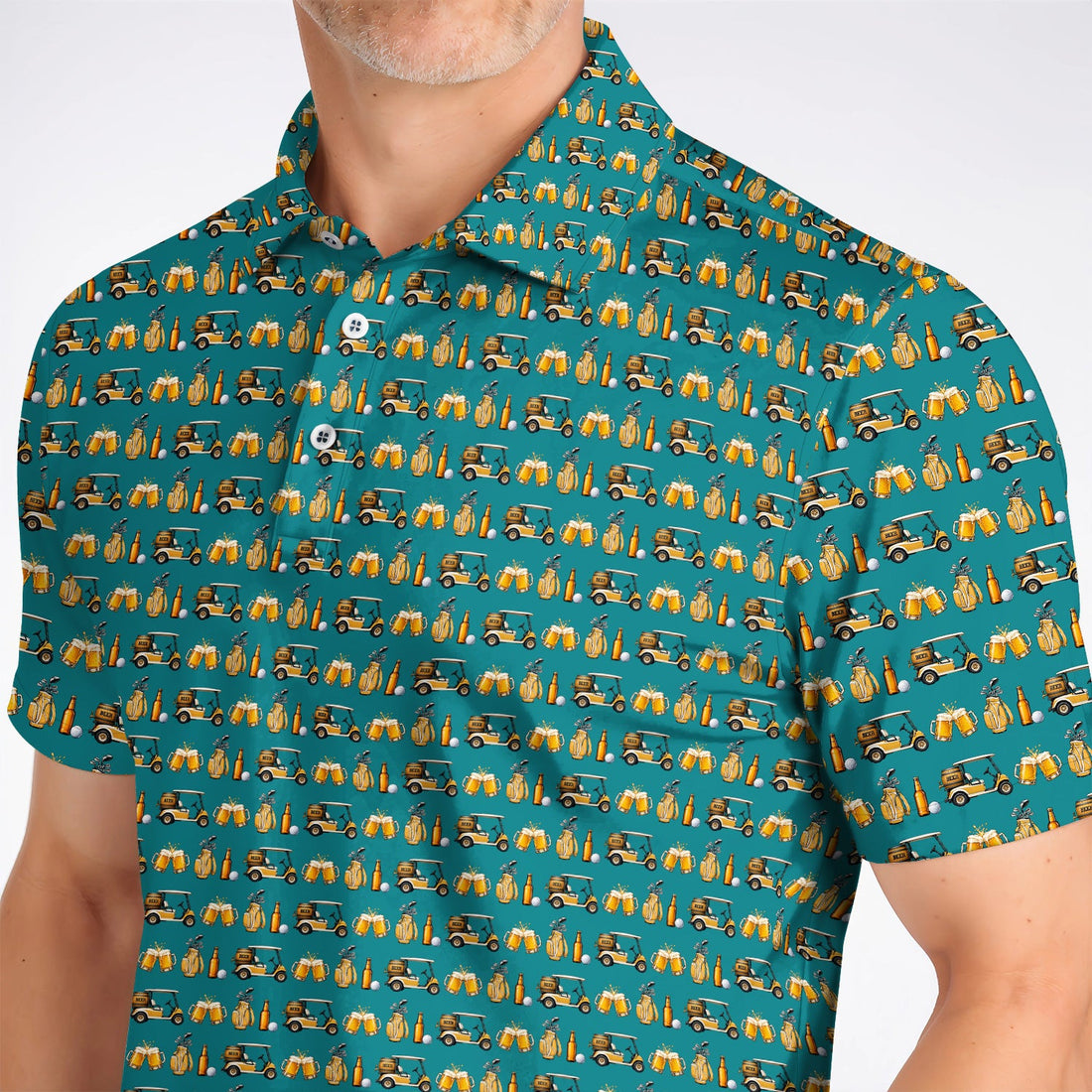Golf & Beer Shirt, Funny Beer Golf Cart Pattern Golf Polos, Beer Golf Gift For Golfers