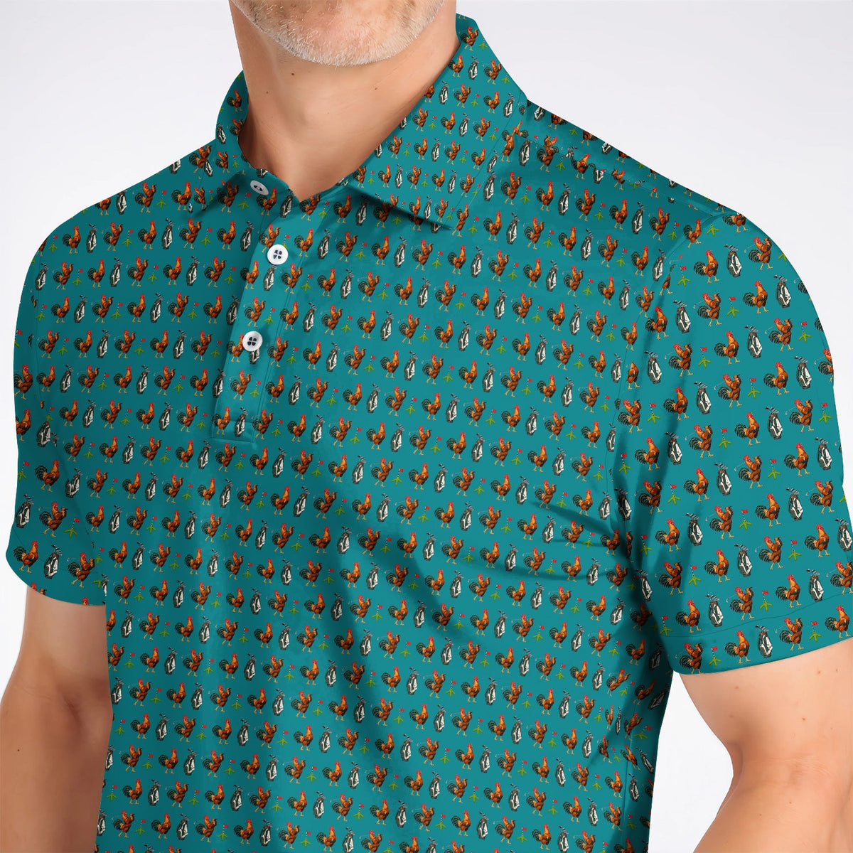 Funny Rooster Golf Polos, Rooster Pattern Golf Shirt For Chicken Lovers, Golf Gift For Golfers