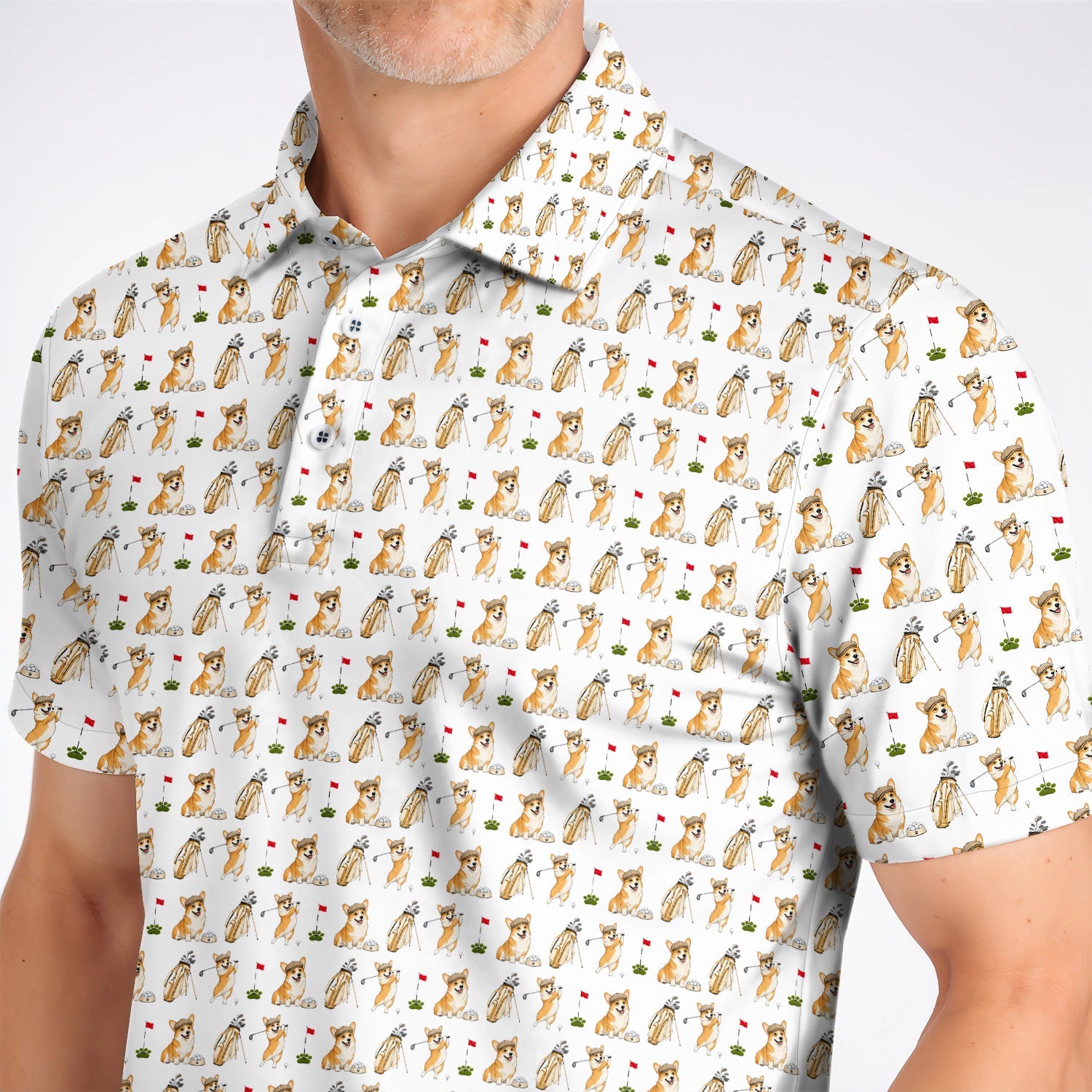 Funny Corgi Golf Shirt, Corgi Pattern Golf Polos, Dog Lover Golf Gift
