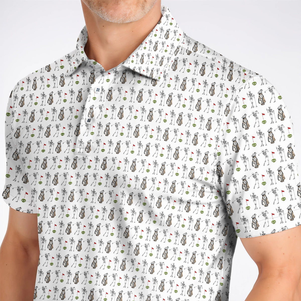 Skeleton Pattern Golf Polos, Funny Skeleton Golf Shirt, Golf Gift For Golfer