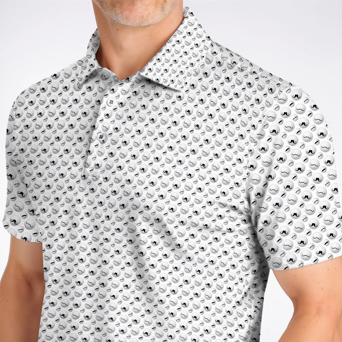 Mustache Golf Ball Polos, Funny Movember Golf Pattern Shirt, Gift for Golfers
