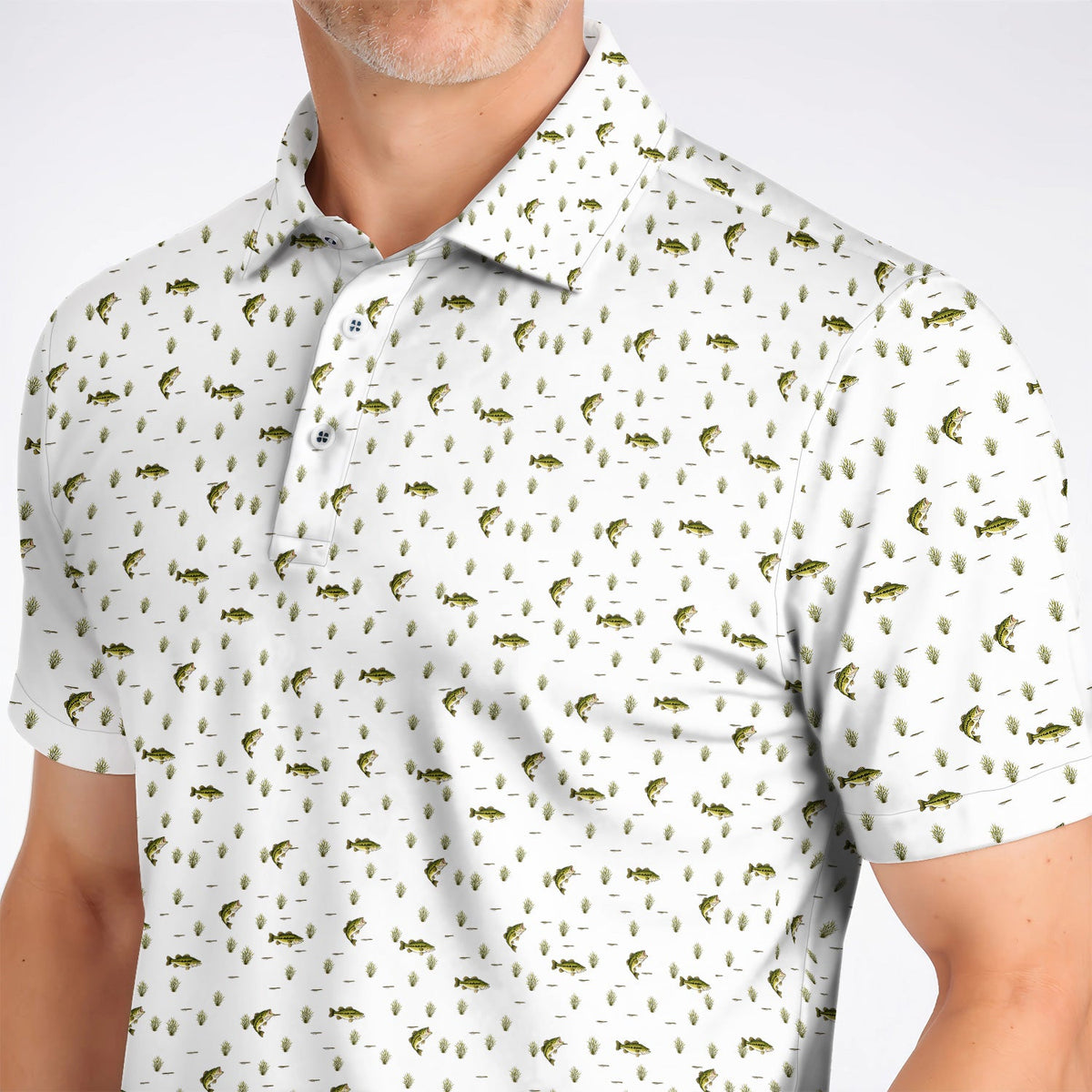 Crazy Bass Fishing Golf Shirt, Largemouth Bass Pattern Golf Polos, Golf Gift For Fishing Enthusiasts