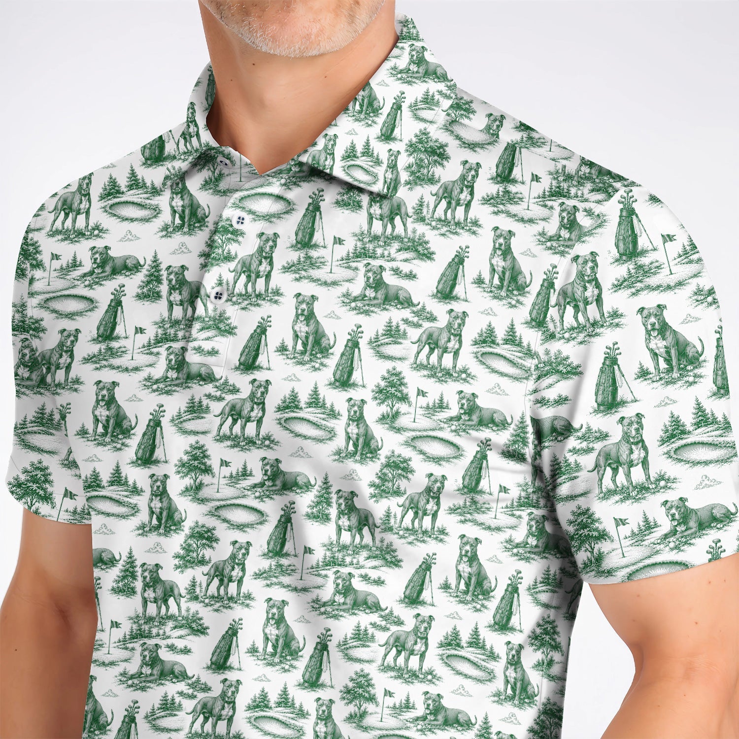 Crazy Pit Bull Golf Polos For Golfer, Toile de Jouy Pit Bull Pattern Golf Shirt, Dog Lover Golf Gift