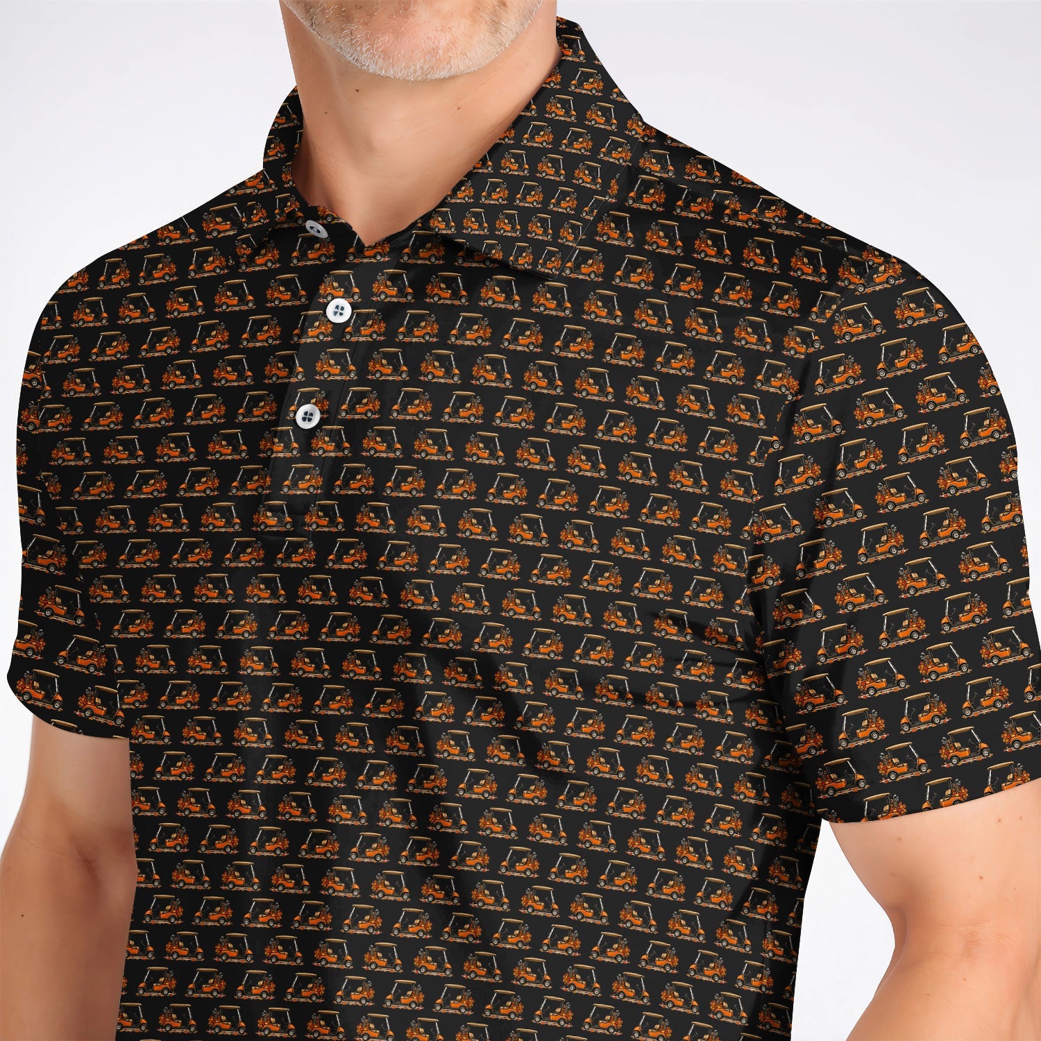Fall Pattern Golf Shirt, Autumn Golf Cart Polos, Funny Golf Gift For Golfer