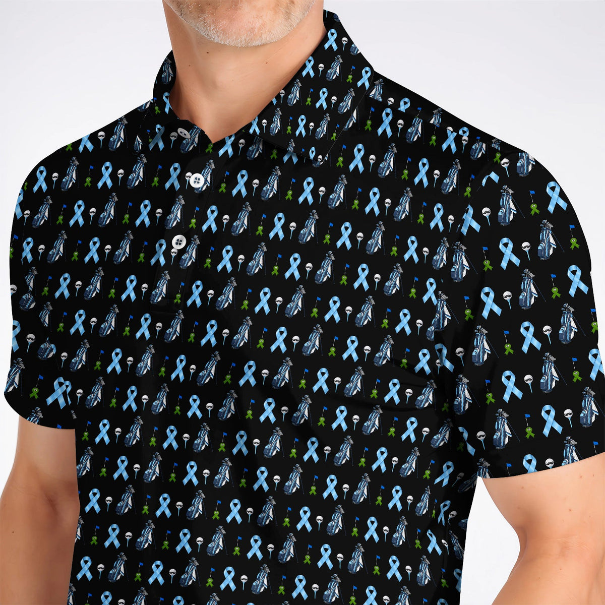 Prostate Cancer Awareness Golf Polos, Blue Ribbon Golf Pattern Shirt, Prostate Cancer Support Gift for Golfers