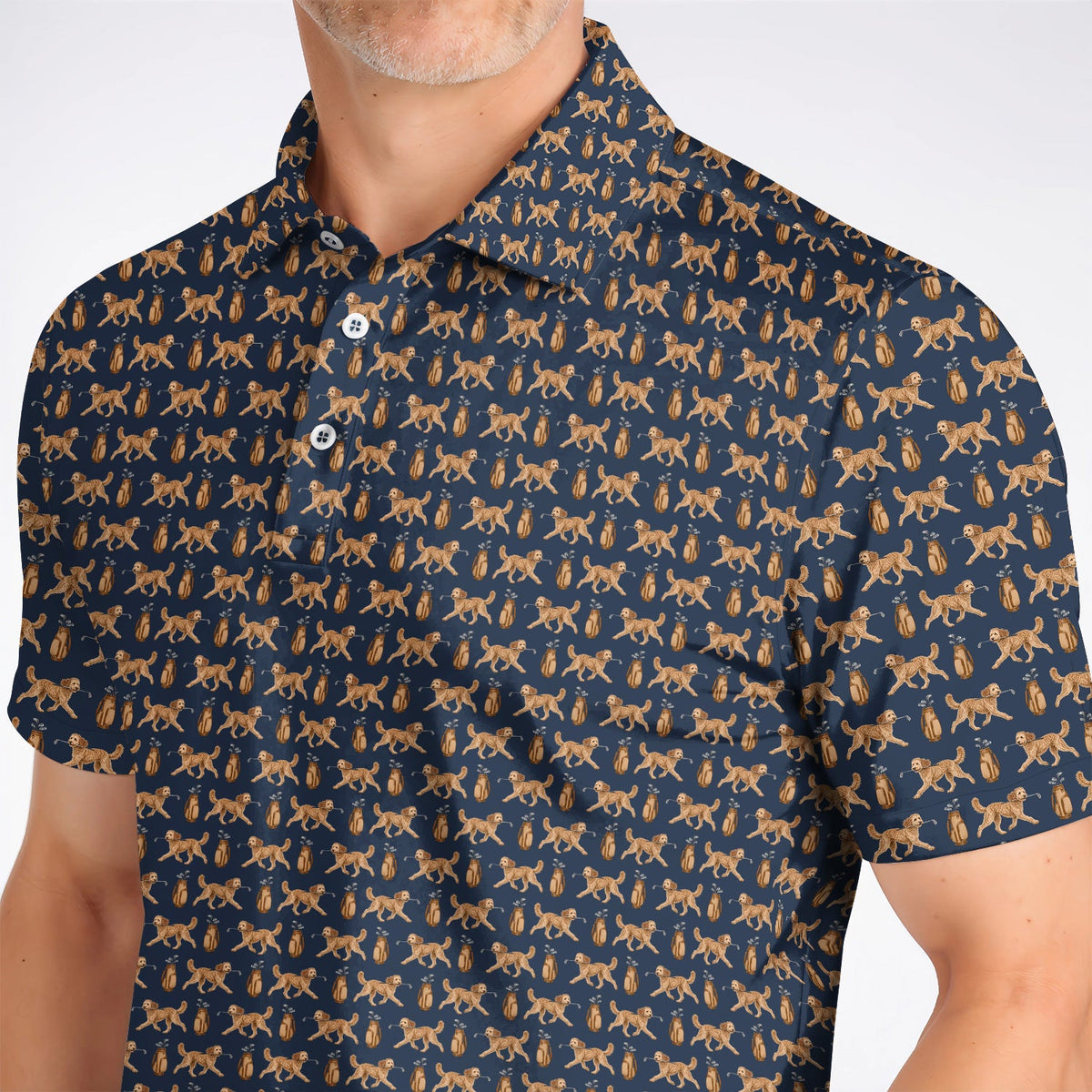 Goldendoodle Golf Shirt, Doodle Dog Pattern Golf Polos, Funny Golf Gift For Dog Lovers