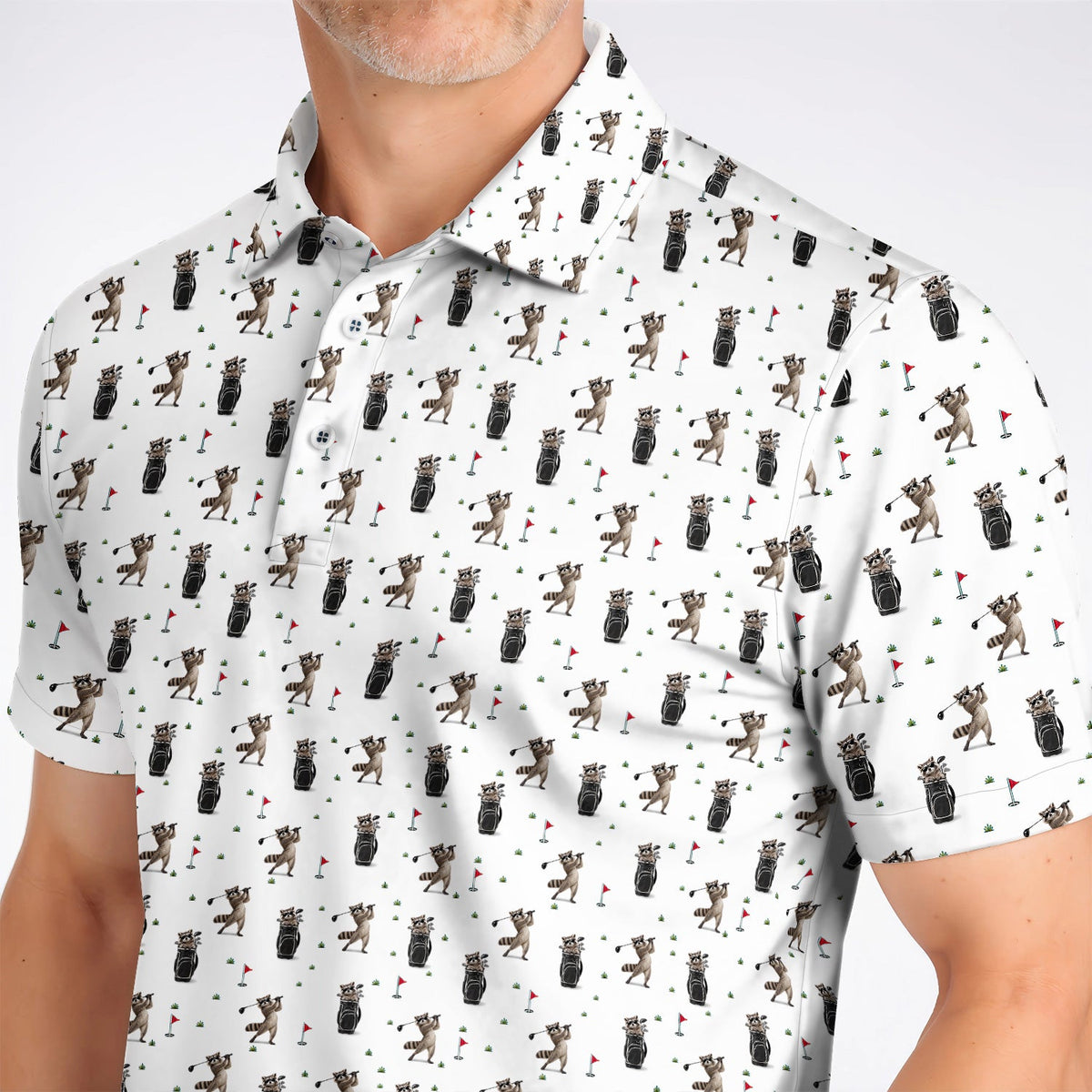 Raccoon Golf Polos, Funny Raccoon Golf Pattern Shirt, Cute Golf Animal Gift For Golf Lovers