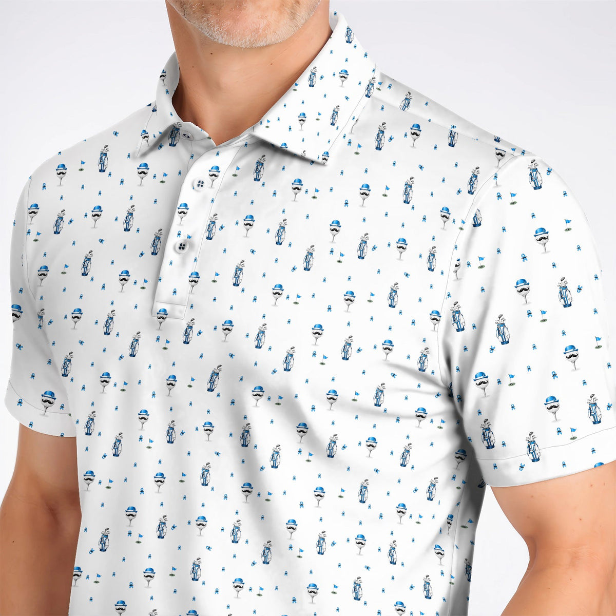 Blue Ribbon Golf Shirt, Prostate Cancer Awareness Golf Polos, Golf Gift for Golfer