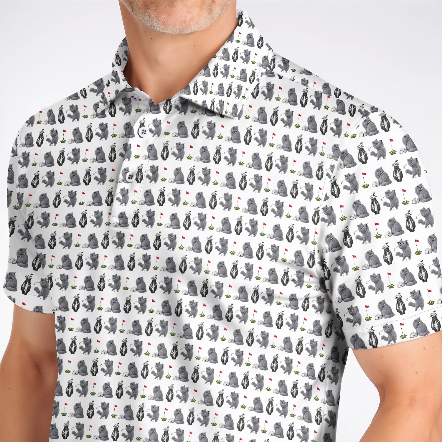 British Shorthair Golf Polos, Cute British Shorthair Pattern Golf Shirt, Golf Gift for Cat Lovers
