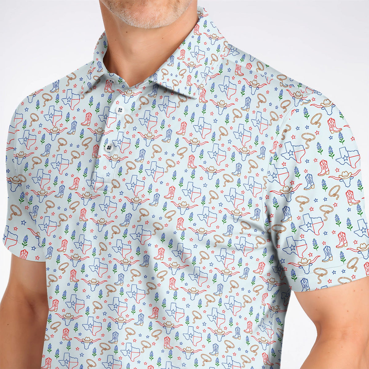 Texas Longhorn Golf Polos, Western Cowboy Texas Pattern Shirt, Funny Golf Gift For Golfer