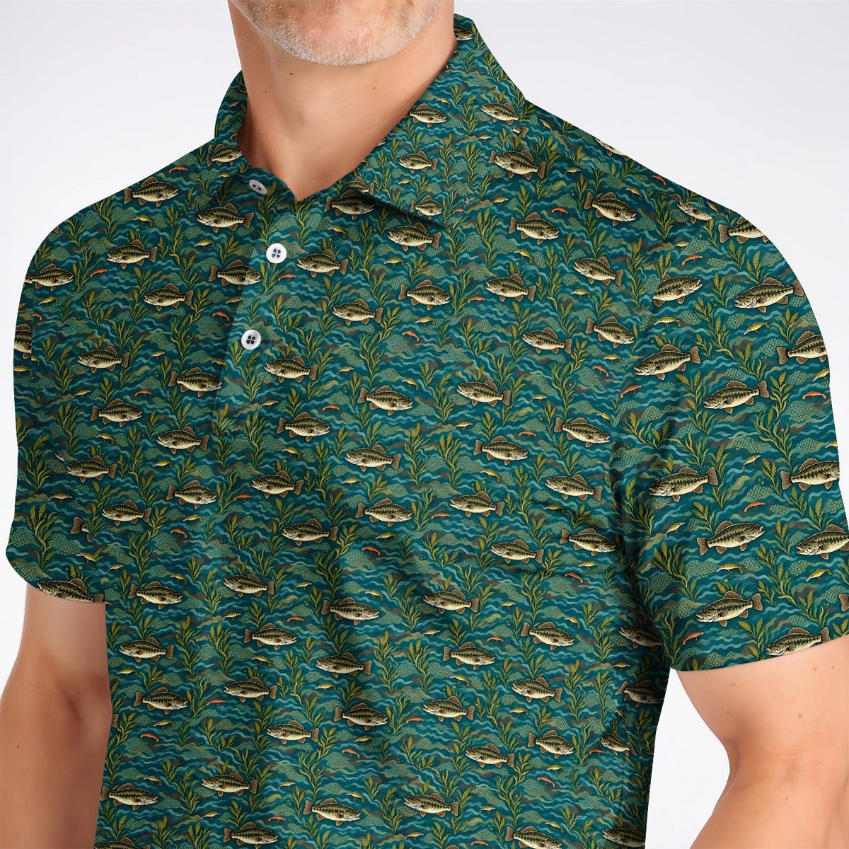 Crazy Bass Fishing Golf Shirt, Fishing Bass & Rod Pattern Golf Polos, Golf Gift For Golfers