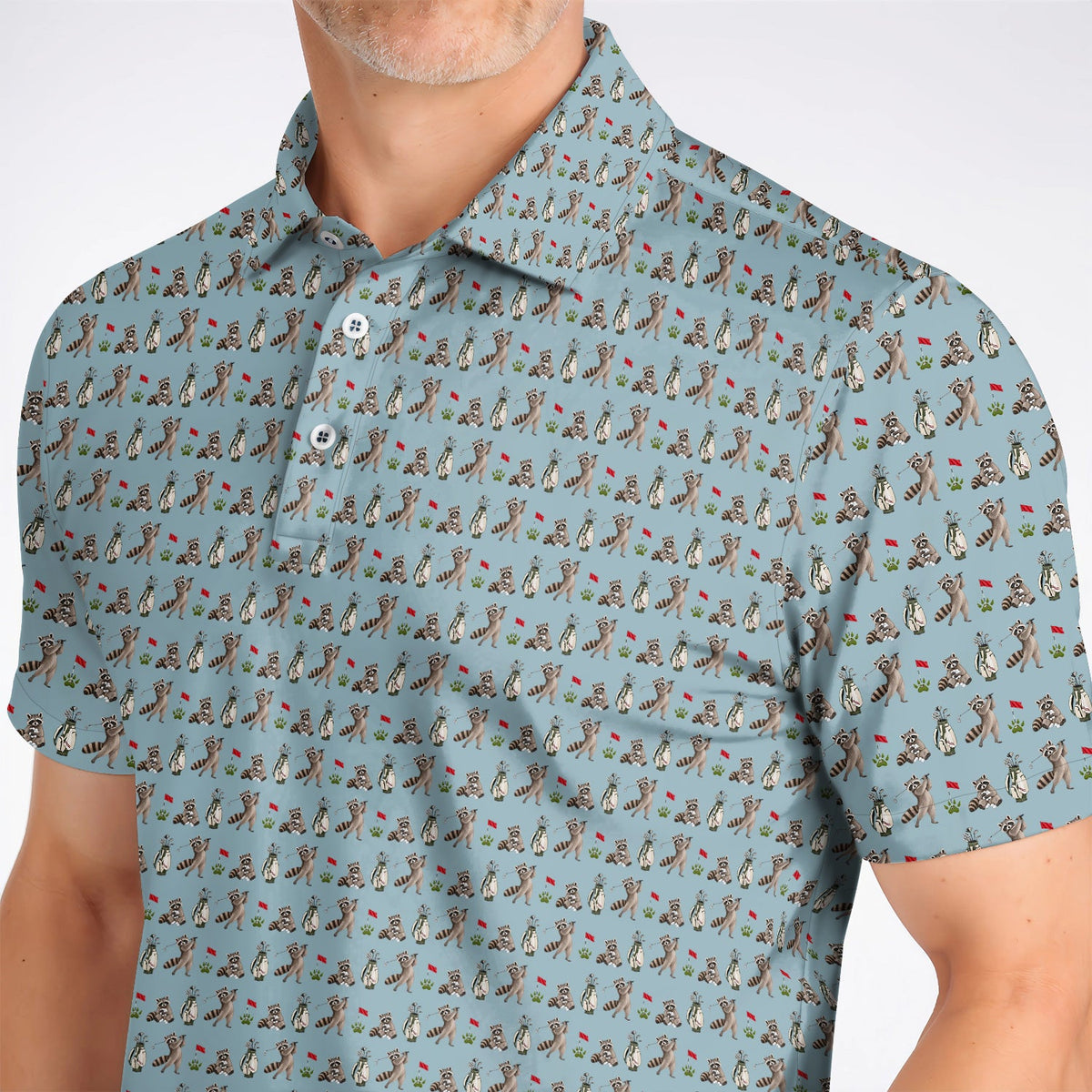 Raccoon Golf Pattern Polos, Funny Raccoon Golf Shirt, Woodland Golf Gift For Golfers