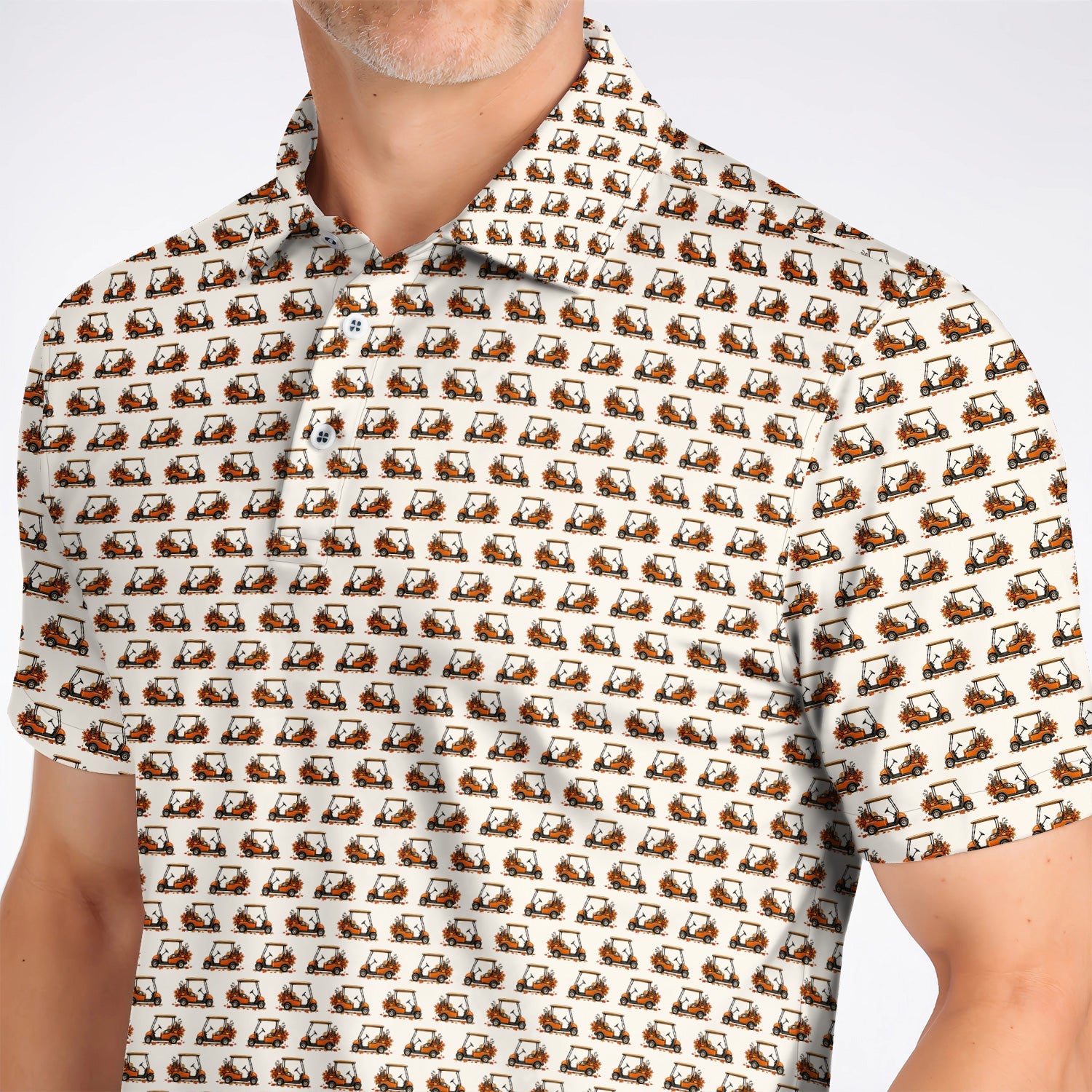 Fall Pattern Golf Shirt, Autumn Golf Cart Polos, Funny Golf Gift For Golfer