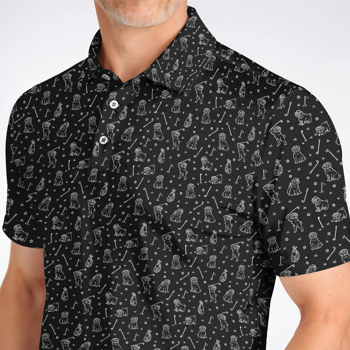 Crazy Pug Golf Shirt, Pug Pattern Golf Polos For Dog Lovers, Golf Gift For Golfers