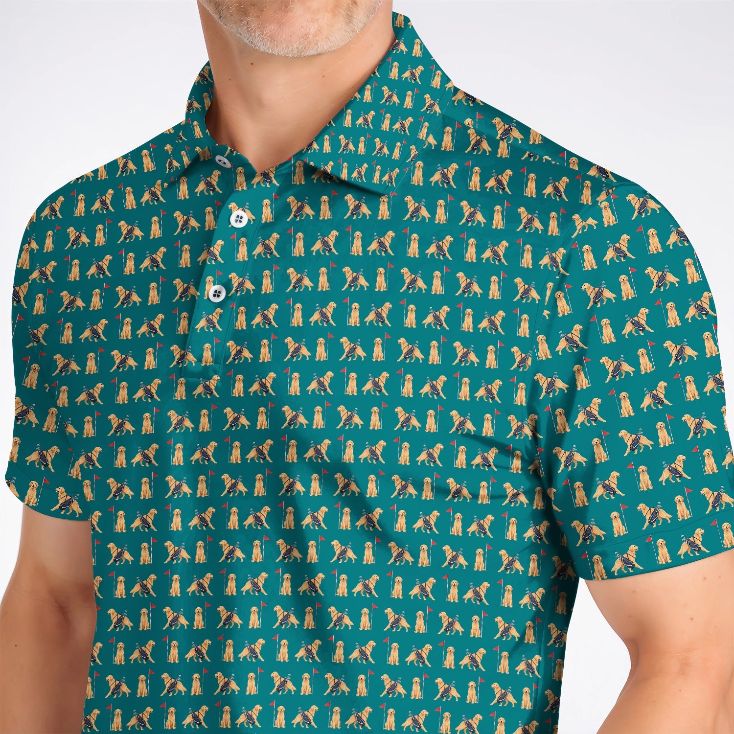 Funny Golden Retriever Golf Shirt, Golden Retriever Pattern Golf Polos, Dog Lover Golf Shirt