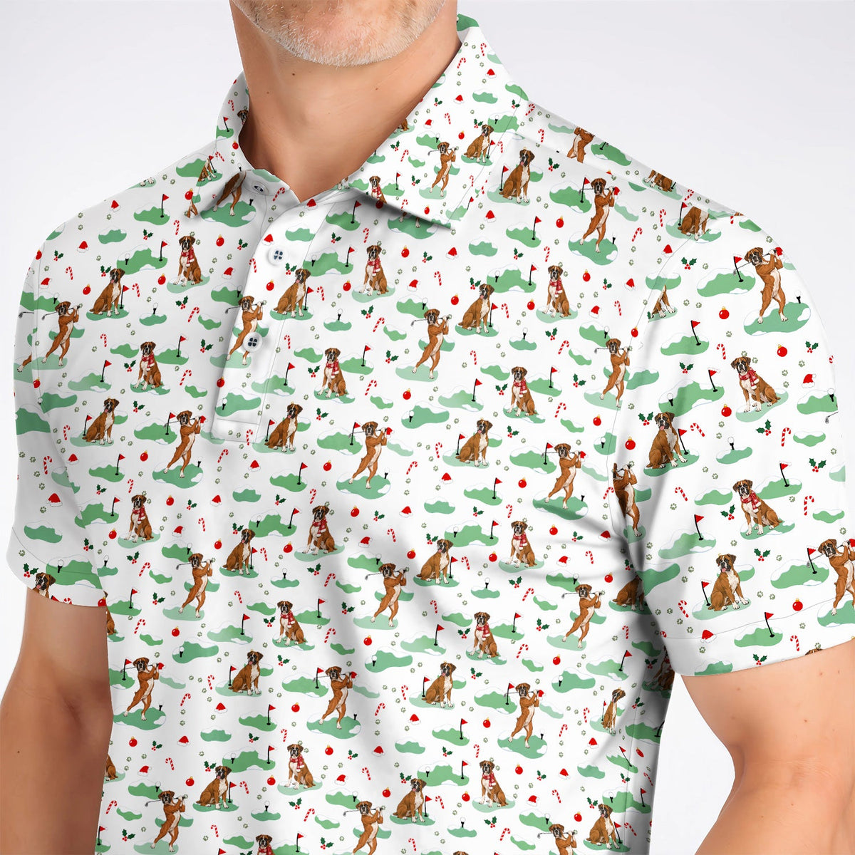 Funny Boxer Christmas Golf Shirt, Xmas Boxer Dog Pattern Golf Polos, Golf Gift For Golfer