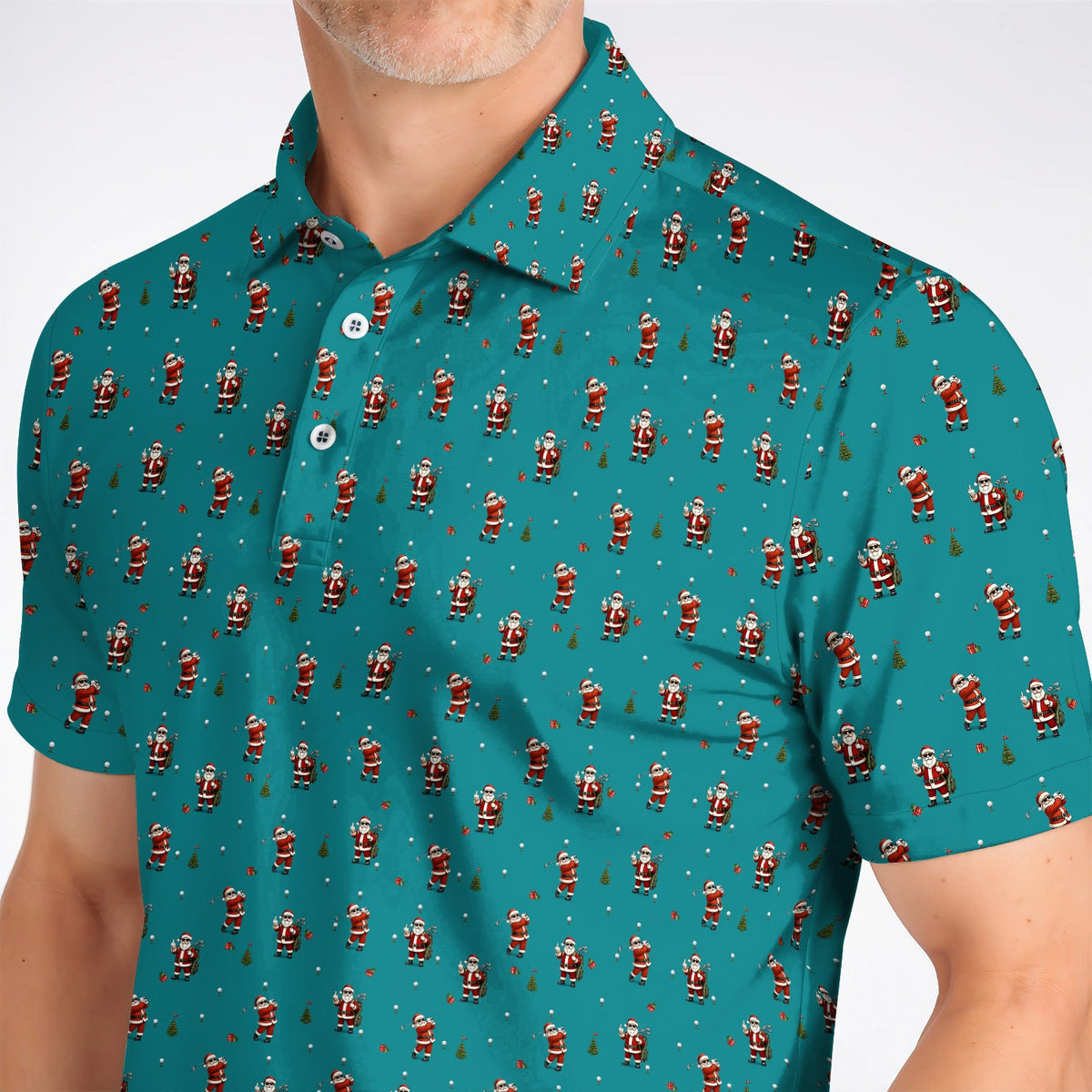 Funny Santa Pattern Golf Shirt, Xmas Golf Shirt For Golfers, Christmas Golf Gift For Holiday