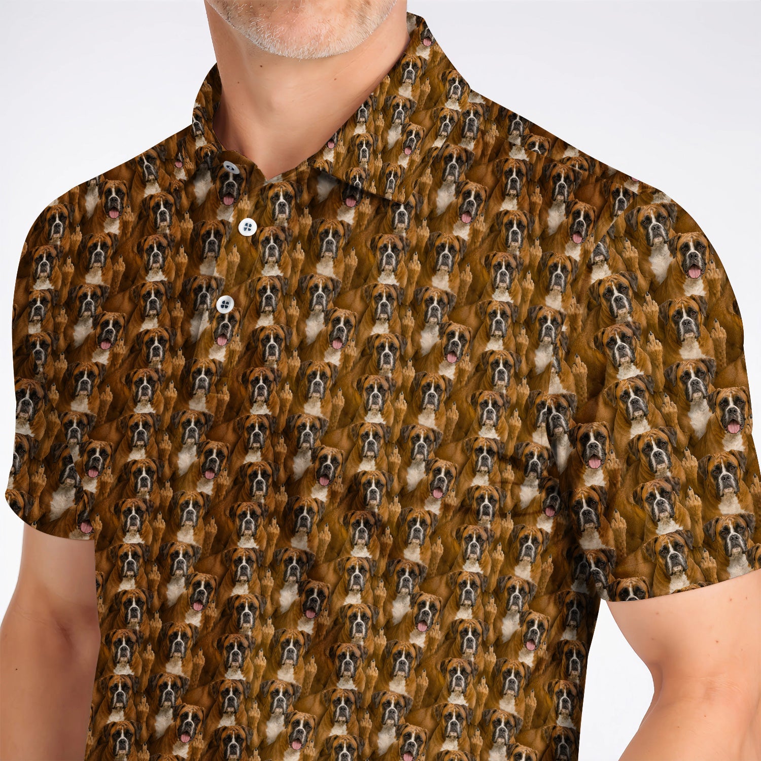 Crazy Boxer Middle Finger Golf Polos, Boxer Pattern Golf Shirt for Golfer, Golf Gift for Dog Lovers