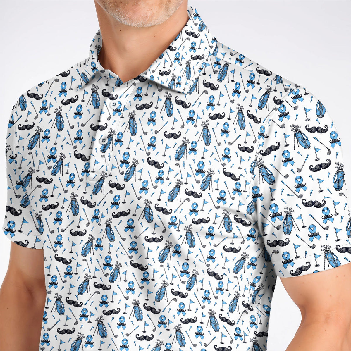 Prostate Cancer Golf Polos, Blue Ribbon Pattern Golf Shirt, Crazy Golf Gift For Golfers