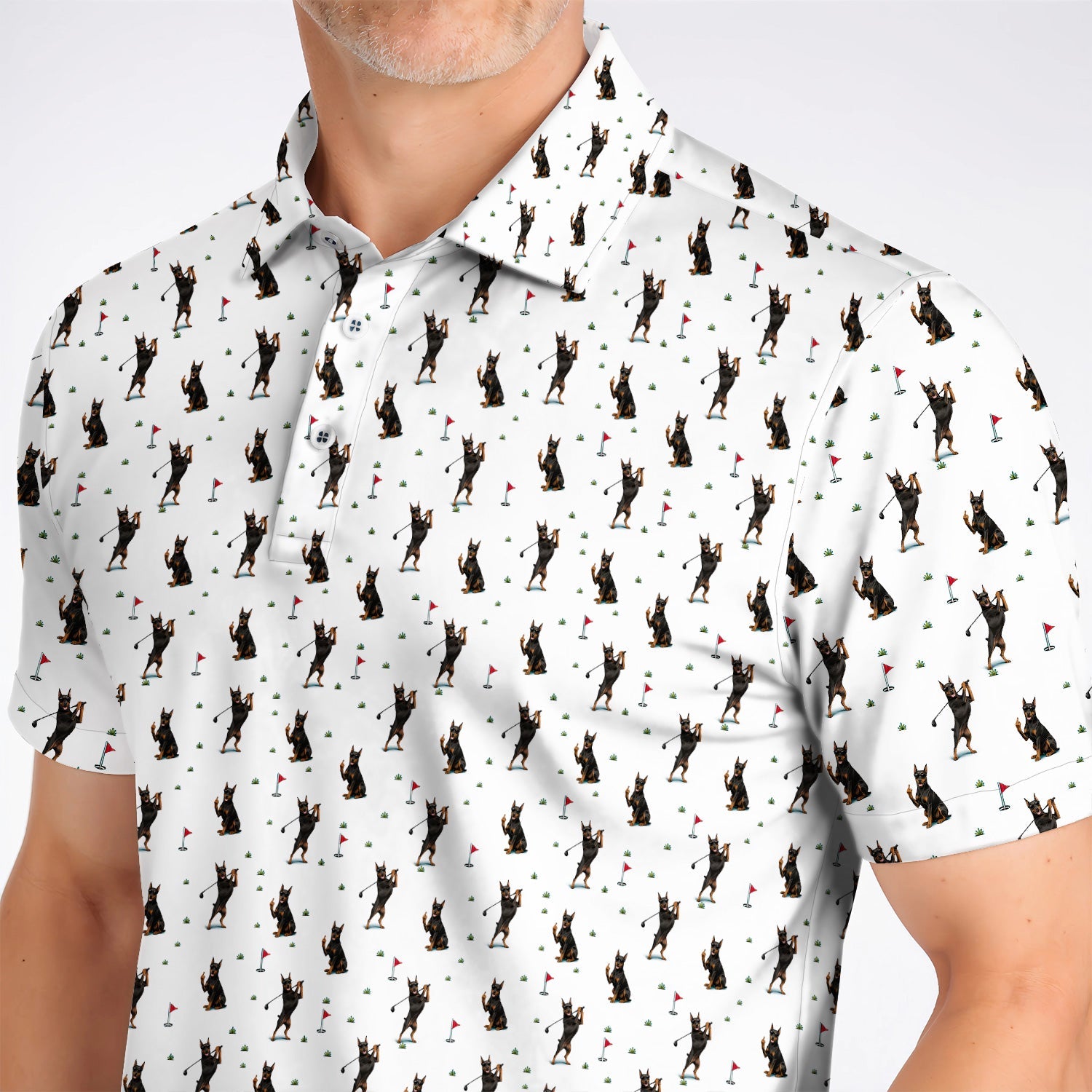 Doberman Golf Polos, Doberman Pattern Golf Shirt, Crazy Golf Gift For Men