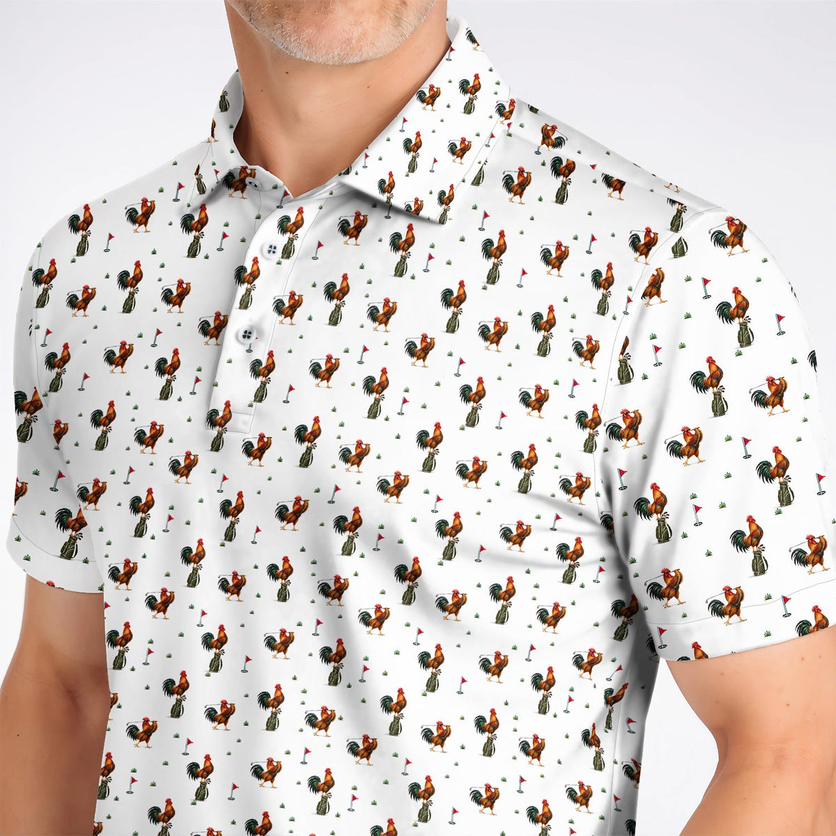 Rooster Golf Swing Shirt, Rooster Pattern Golf Polos For Chicken Lovers, Crazy Golf Gift For Golfers