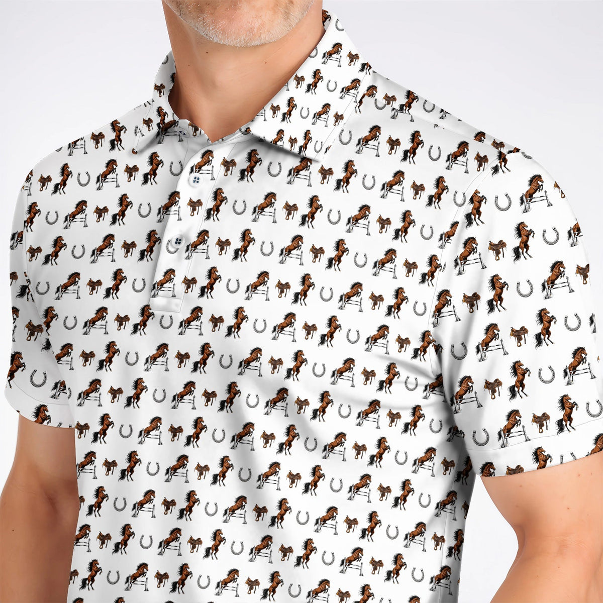 Funny Horse Golf Pattern Shirt, American Quarter Horse Golf Polos, Western Horse Gift for Golfers