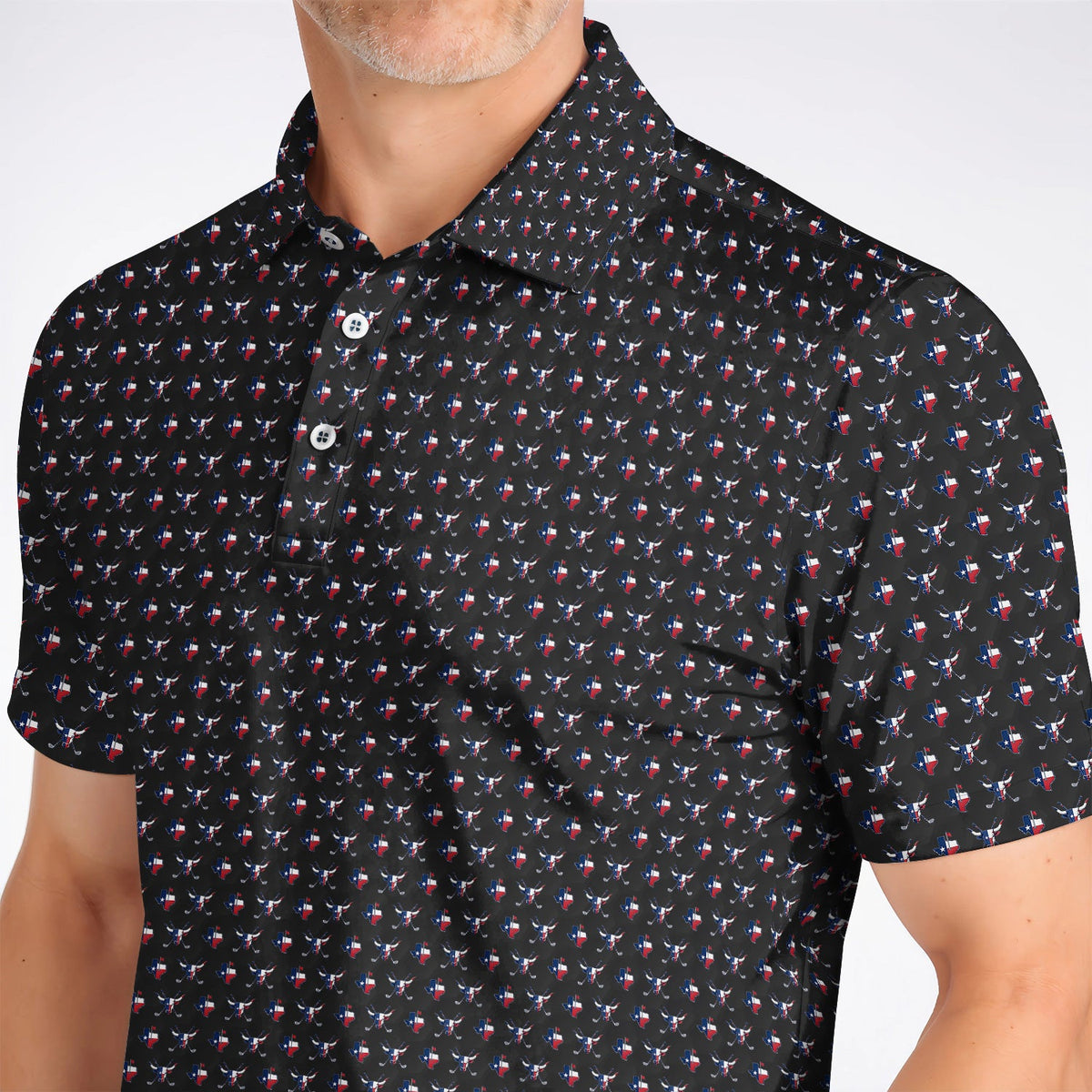 Texas Longhorn Golf Polos, Texas Flag Golf Pattern Shirt, Western Longhorn Golf Gift For Golfer