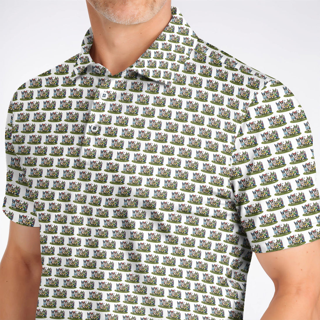 Boston Terrier Golf Pattern Polos, Funny Golfing Boston Terrier Shirt, Dog Lover Golf Gift